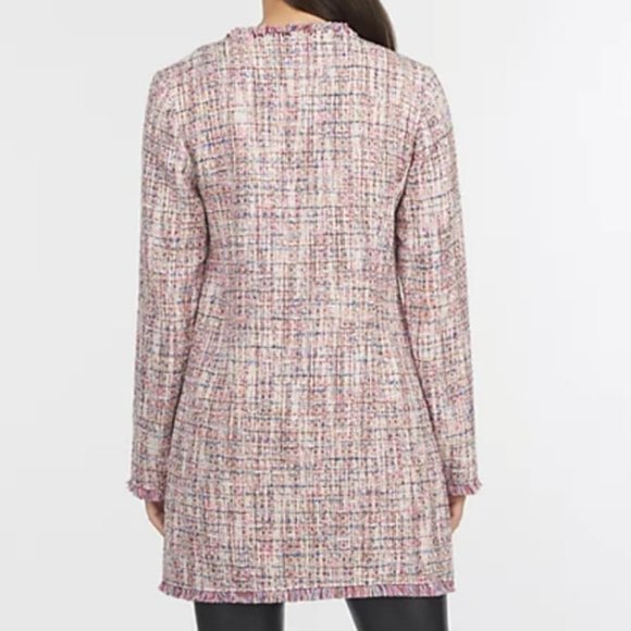 Womens Jacket Laundry Shelli Segal Tunic Pink Multi Knit Fringe Hem Size Medium - Picture 3 of 15